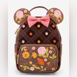 Disney Minnie Mouse Velvet Floral Interchangeable Ears Mini Backpack